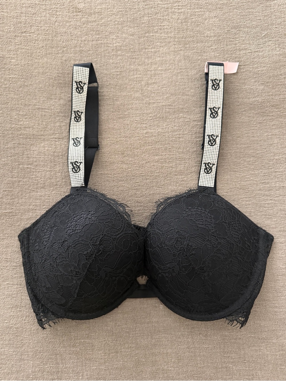 Victoria's Secret Black Lace rhinestone bra